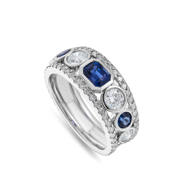 Sapphire and Diamond Statement Ring in Platinum