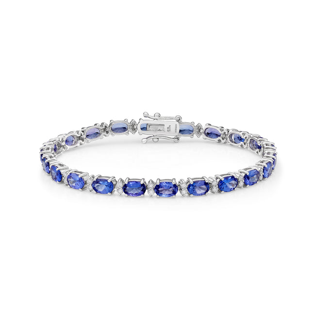 Oval Cut Tanzanite and Diamond Tennis Bracelet in White Gold