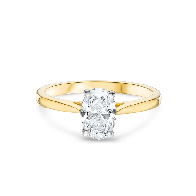 Oval Cut Diamond Solitaire Ring in Yellow Gold and Platinum