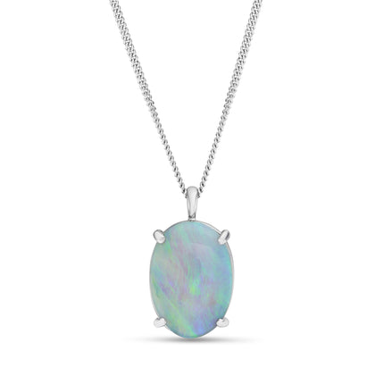 Oval White Opal Pendant in White Gold