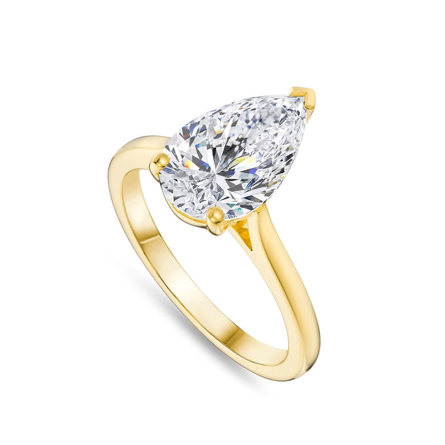 3ct Lab Grown Pear Cut Diamond Ring in Yellow Gold
