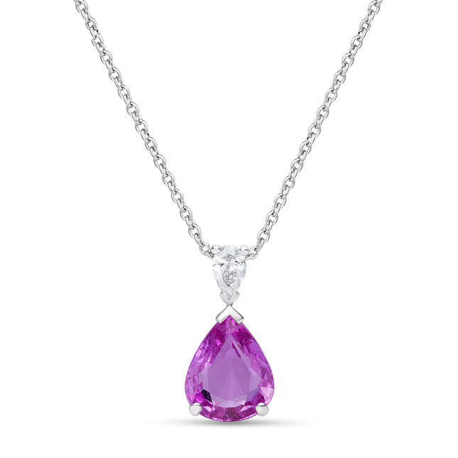 Pear Shape Pink Sapphire and Diamond Pendant in White Gold