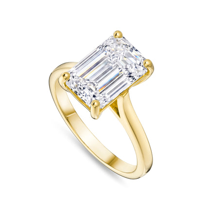 4ct Lab Grown Emerald Cut Diamond Ring in Yellow Gold
