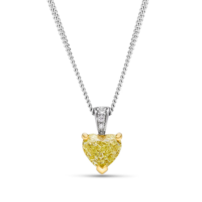 Heart Shape Yellow Diamond Pendant in Yellow and White Gold