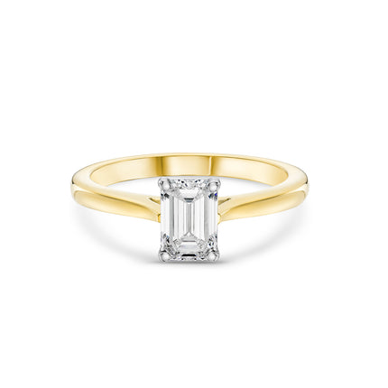 Emerald Cut Solitaire Ring in Yellow Gold and Platinum