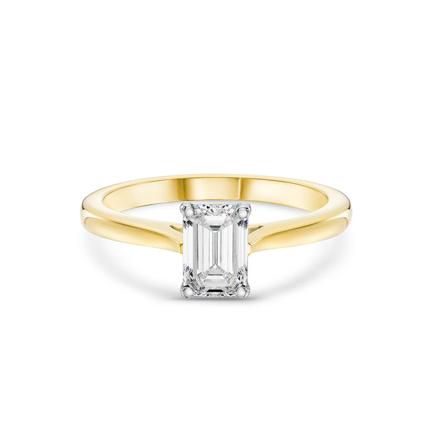 Emerald Cut Solitaire Ring in Yellow Gold and Platinum