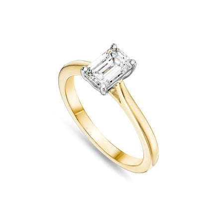 Emerald Cut Solitaire Ring in Yellow Gold and Platinum