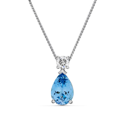 3.57ct Pear Cut Aquamarine and Diamond Pendant in White Gold
