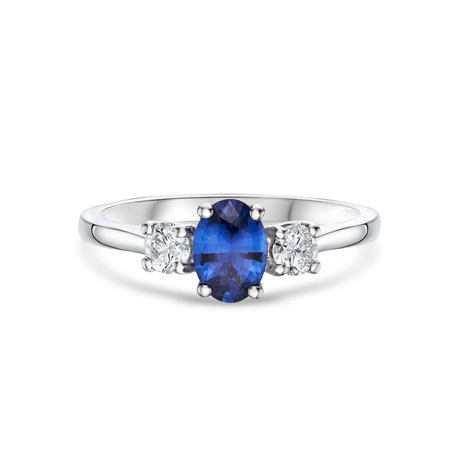 Oval Sapphire and Diamond Trilogy Ring in Platinum