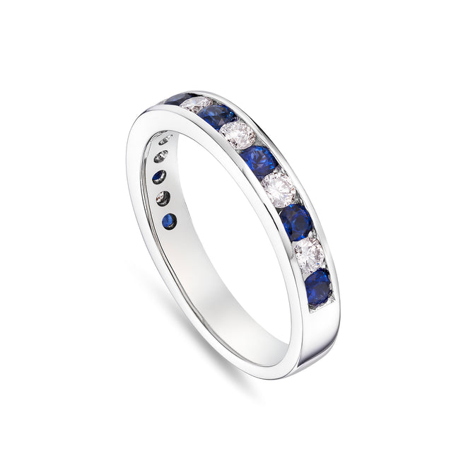 Sapphire and Diamond Channel Set Eternity Ring in Platinum