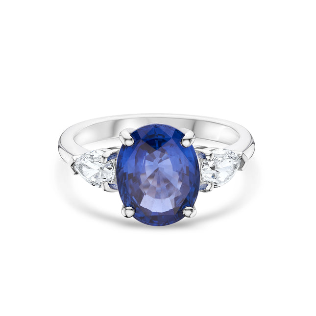 4.63ct Oval Sapphire and Diamond Trilogy Ring in Platinum