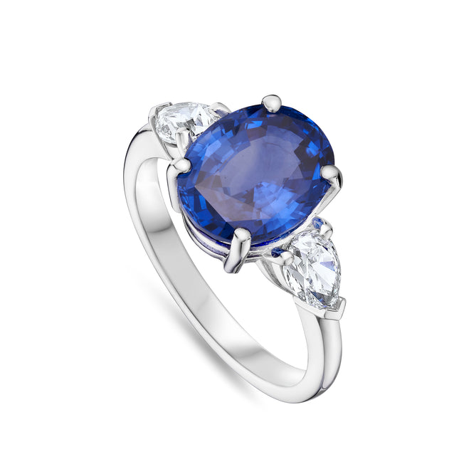 4.63ct Oval Sapphire and Diamond Trilogy Ring in Platinum