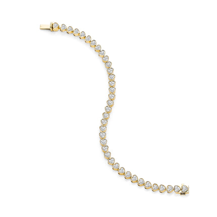 7.00ct Heart Cut Diamond Tennis Bracelet in Yellow Gold