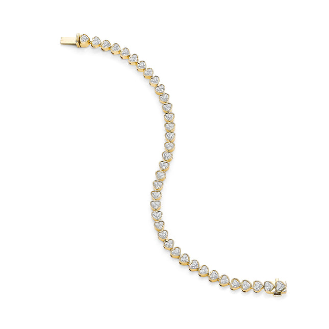 7.00ct Heart Cut Diamond Tennis Bracelet in Yellow Gold