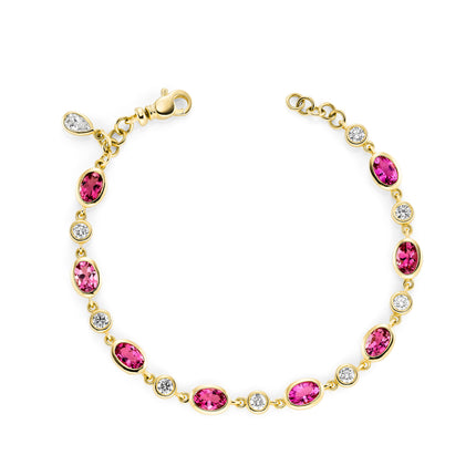 Pink Tourmaline and Diamond Bracelet in Yellow Gold
