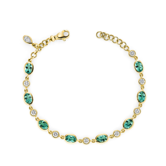 Mint Tourmaline and Diamond Bracelet in Yellow Gold