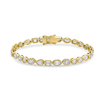 7ct Mixed Cut Lab Grown Diamond Tennis Bracelet in Yellow Gold