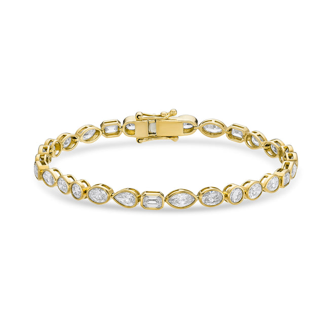 7ct Mixed Cut Lab Grown Diamond Tennis Bracelet in Yellow Gold