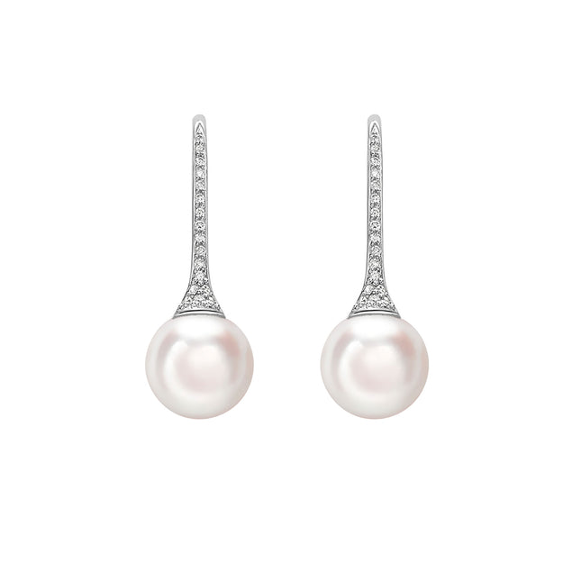 Pearl and Diamond Drop Earrings in White Gold