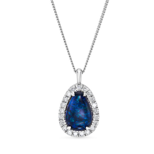 Black Opal and Diamond Halo Pendant