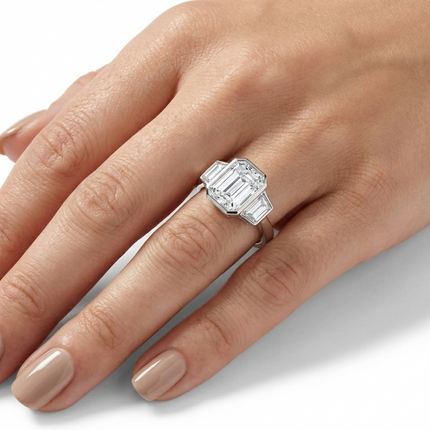 2.51ct Emerald Cut Diamond Trilogy Ring in Platinum