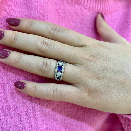Sapphire and Diamond Statement Ring in Platinum