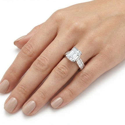 3.00ct Emerald Cut Diamond Ring with Baguette Cut Channel Set Shoulders in Platinum