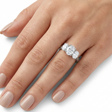 3.41ct Oval Cut Diamond Trilogy Ring in Platinum