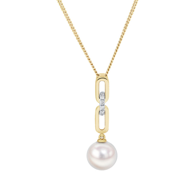 Paperclip Akoya Pearl and Diamond Drop Pendant