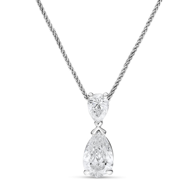 Diamond necklace with two pear-shaped diamonds.