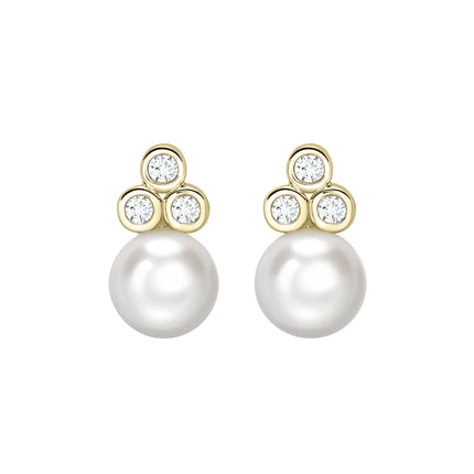 Pearl earrings with gold and diamond accents