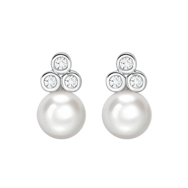Pearl earrings with white gold and diamond accents.