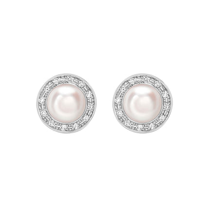 Pair of pearl earrings with diamond halos
