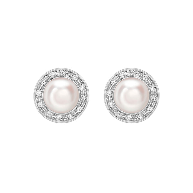 Pair of pearl earrings with diamond halos