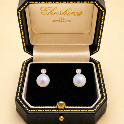 Pearl and Diamond Earrings in White Gold