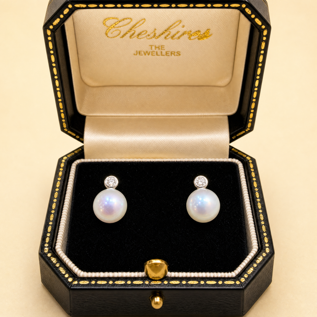 Pearl and Diamond Earrings in White Gold