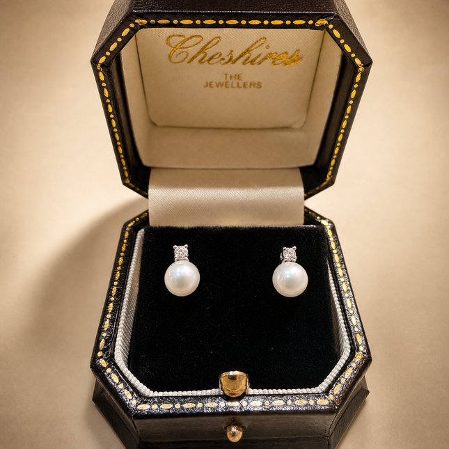 Akoya Pearl and Diamond Earrings in White Gold
