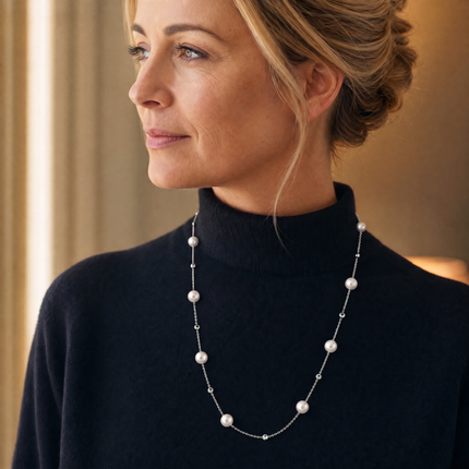Pearl and Diamond Necklace in White Gold