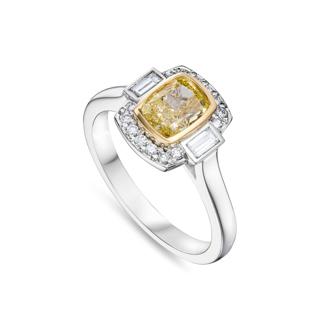 Radiant Cut Yellow Diamond Art Deco Ring