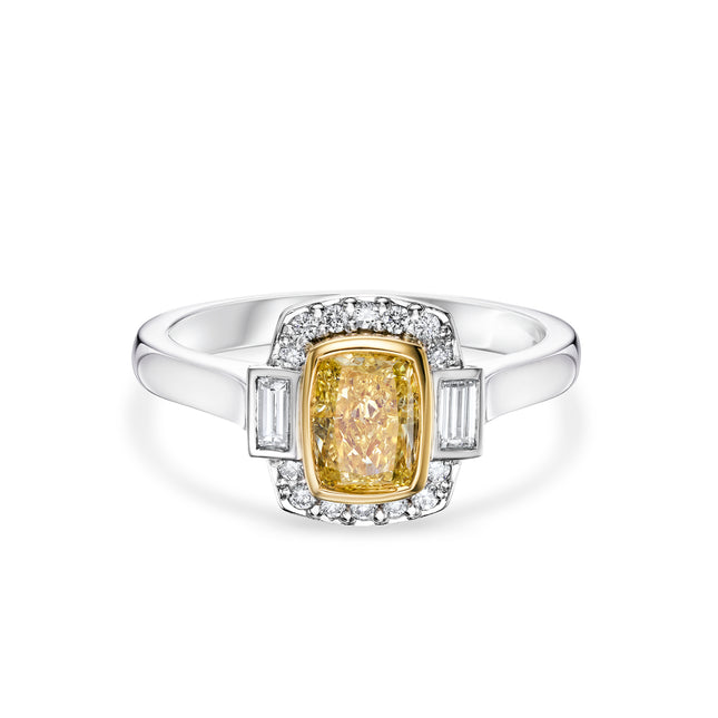 Radiant Cut Yellow Diamond Art Deco Ring