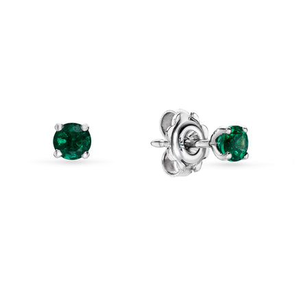 Round Cut Emerald Stud Earrings in White Gold