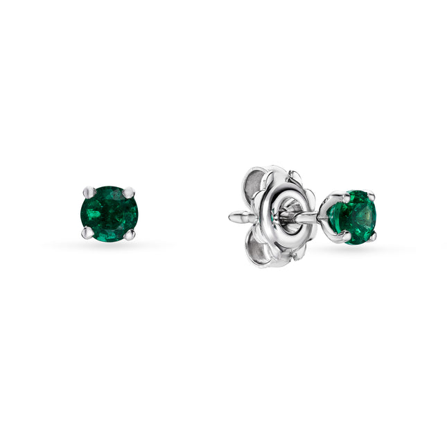 Round Cut Emerald Stud Earrings in White Gold