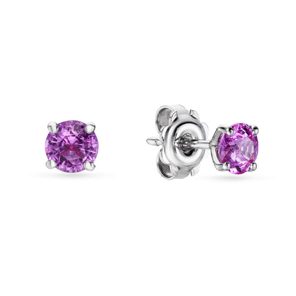 Round Cut Pink Sapphire Stud Earrings in White Gold