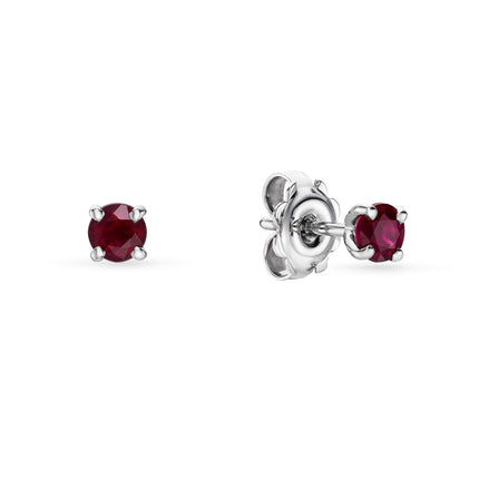 Round Cut Ruby Stud Earrings in White Gold