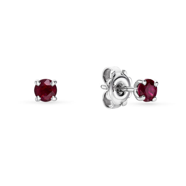 Round Cut Ruby Stud Earrings in White Gold
