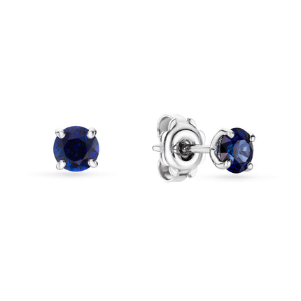 Round Cut Sapphire Stud Earrings in White Gold