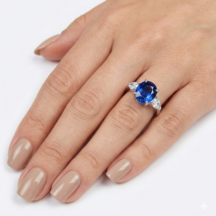 4.63ct Oval Sapphire and Diamond Trilogy Ring in Platinum