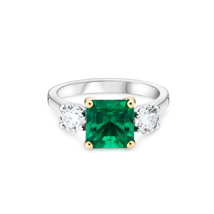 2.43ct Emerald and Diamond Trilogy Ring in Platinum and Yellow Gold